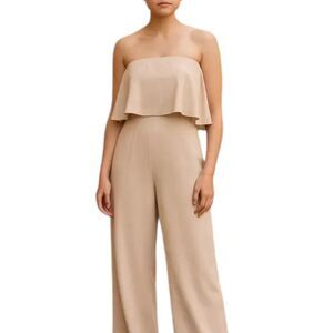 NEW Amanda Uprichard Topanga X-Small Light Beige Strapless Jumpsuit Made in USA
